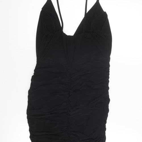 PRETTYLITTLETHING Womens Black Polyester Bodycon Size 18 V-Neck Pullover