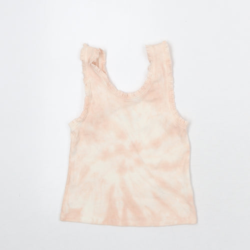 Marks and Spencer Girls Pink Cotton Basic Tank Size 7-8 Years Scoop Neck Pullover - Tie Dye