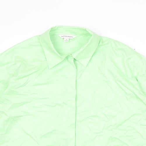 Autograph Womens Green 100% Cotton Basic Button-Up Size 12 Collared