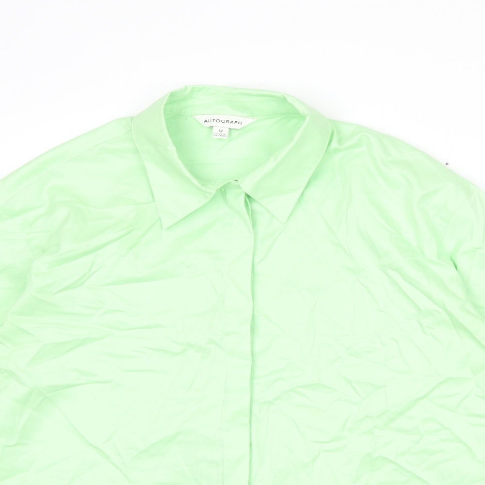 Autograph Womens Green 100% Cotton Basic Button-Up Size 12 Collared