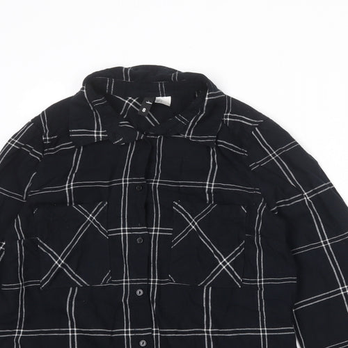 Divided by H&M Womens Black Check 100% Cotton Basic Button-Up Size 8 Collared