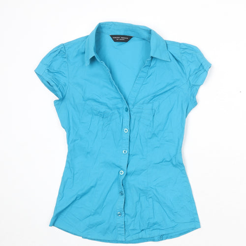 Dorothy Perkins Womens Blue Cotton Basic Button-Up Size 6 Collared