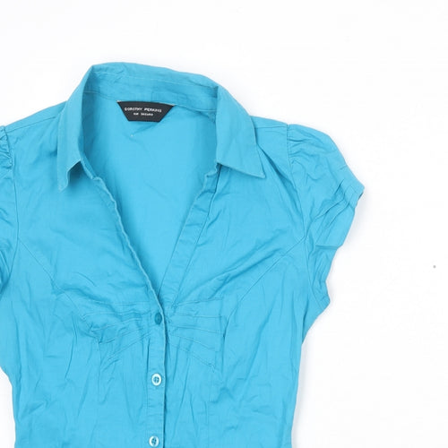 Dorothy Perkins Womens Blue Cotton Basic Button-Up Size 6 Collared