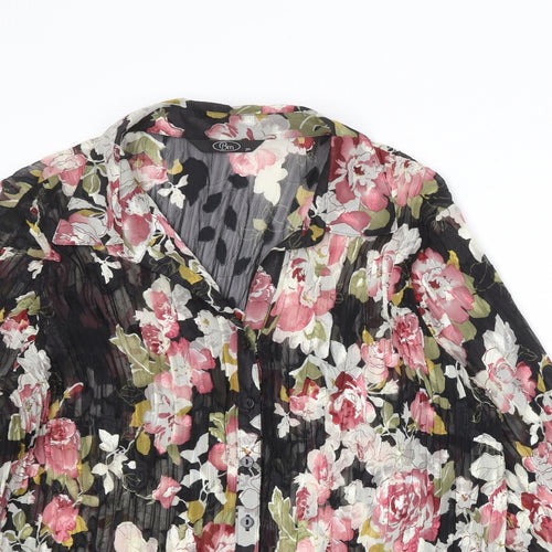 Bonmarché Womens Black Floral Polyester Basic Button-Up Size 20 Collared