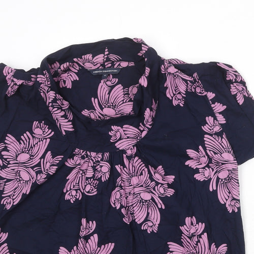 French Connection Womens Blue Floral 100% Cotton Basic Blouse Size 8 Mock Neck
