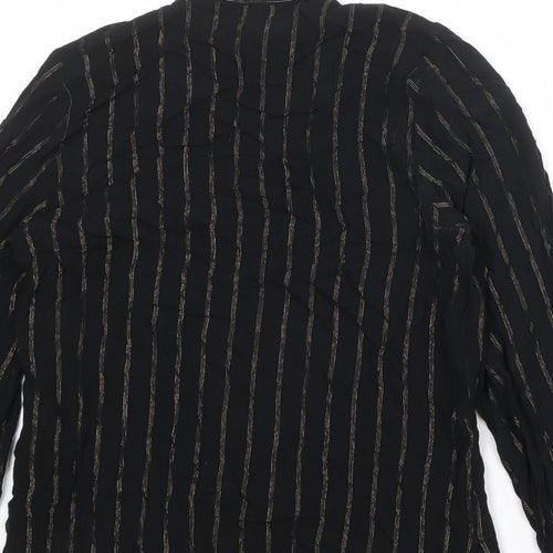 Marks and Spencer Womens Black Striped Viscose Basic Blouse Size 10 High Neck