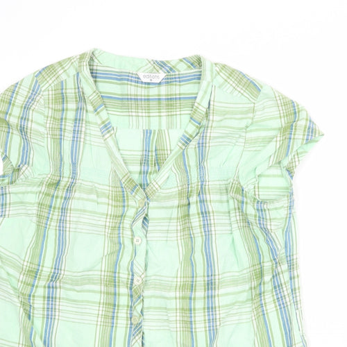 Editions Womens Green Plaid 100% Cotton Basic Button-Up Size 18 V-Neck