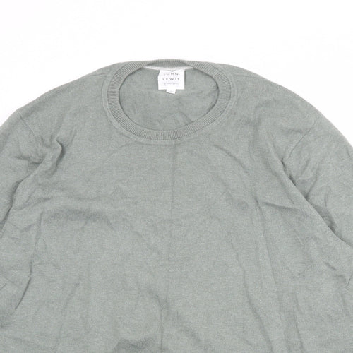 John Lewis Mens Green Round Neck Cotton Pullover Jumper Size M Long Sleeve