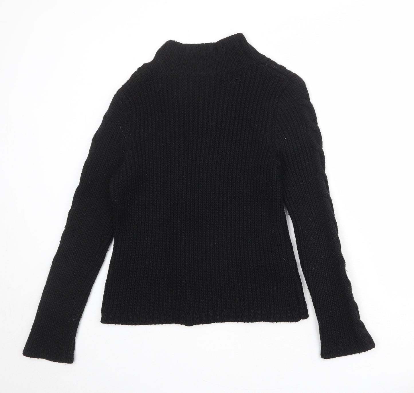 Laura Ashley Womens Black High Neck Wool Cardigan Jumper Size 12