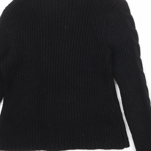Laura Ashley Womens Black High Neck Wool Cardigan Jumper Size 12
