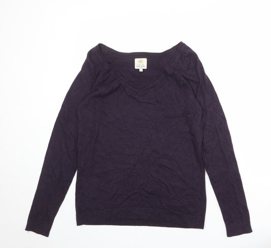 River Island Womens Purple V-Neck Cotton Pullover Jumper Size 14