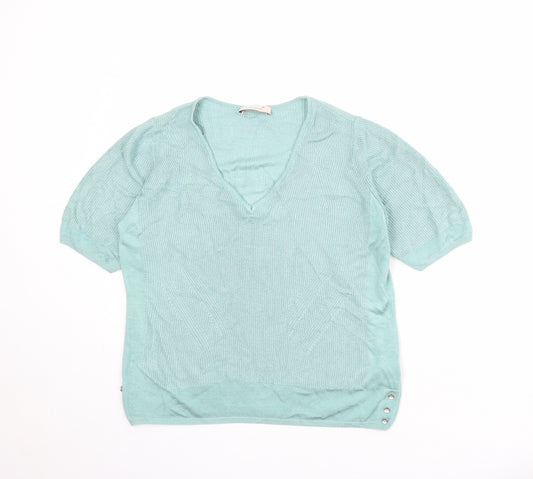 Per Una Womens Blue V-Neck Viscose Pullover Jumper Size 12