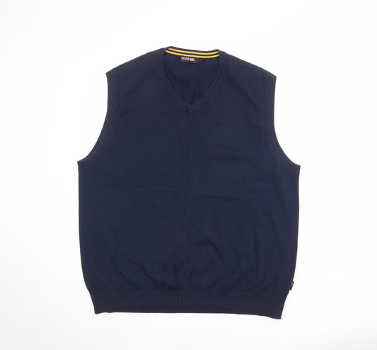 Maine New England Mens Blue V-Neck Cotton Vest Jumper Size L Sleeveless
