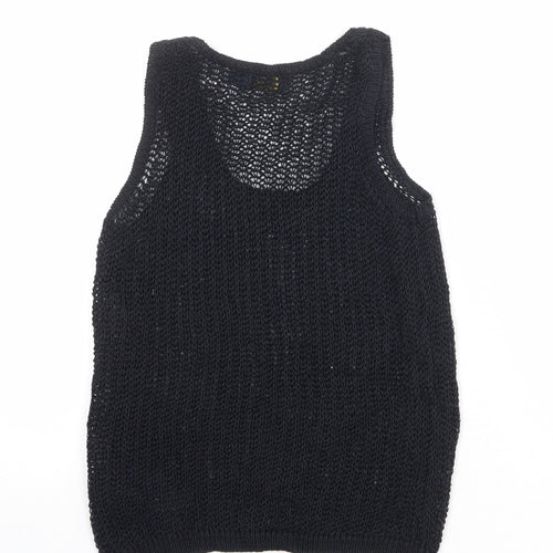 Polo Ralph Lauren Womens Black Scoop Neck Linen Vest Jumper Size XS