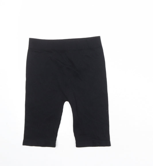 Zara Womens Black Nylon Compression Shorts Size L Regular Pull On