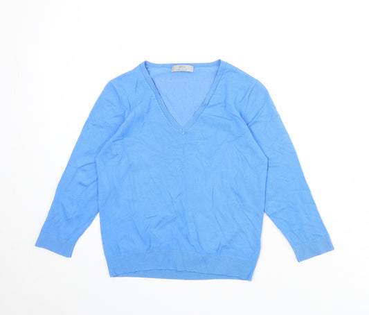 Marks and Spencer Womens Blue V-Neck Viscose Pullover Jumper Size 14
