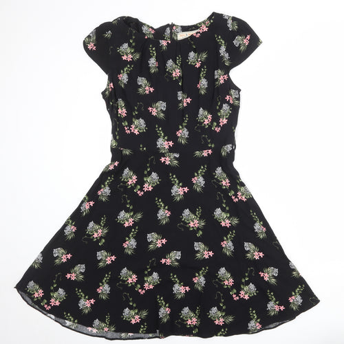 Billie & Blossom Womens Black Floral Viscose Fit & Flare Size 14 Round Neck Zip - Tiger print