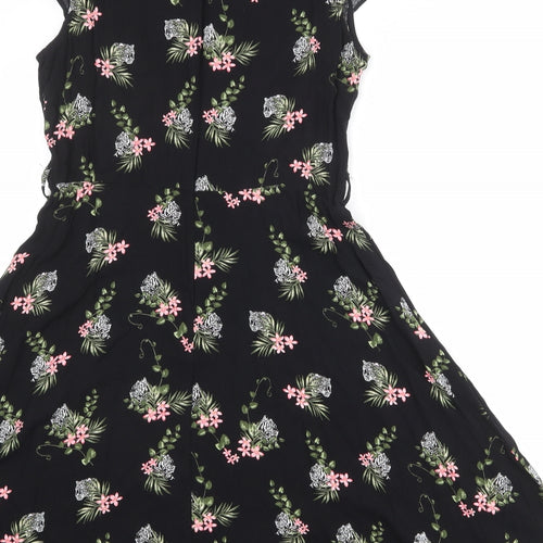 Billie & Blossom Womens Black Floral Viscose Fit & Flare Size 14 Round Neck Zip - Tiger print