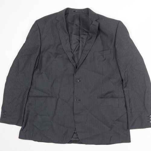 Karl Jackson Mens Grey Striped Polyester Jacket Suit Jacket Size 44 Regular