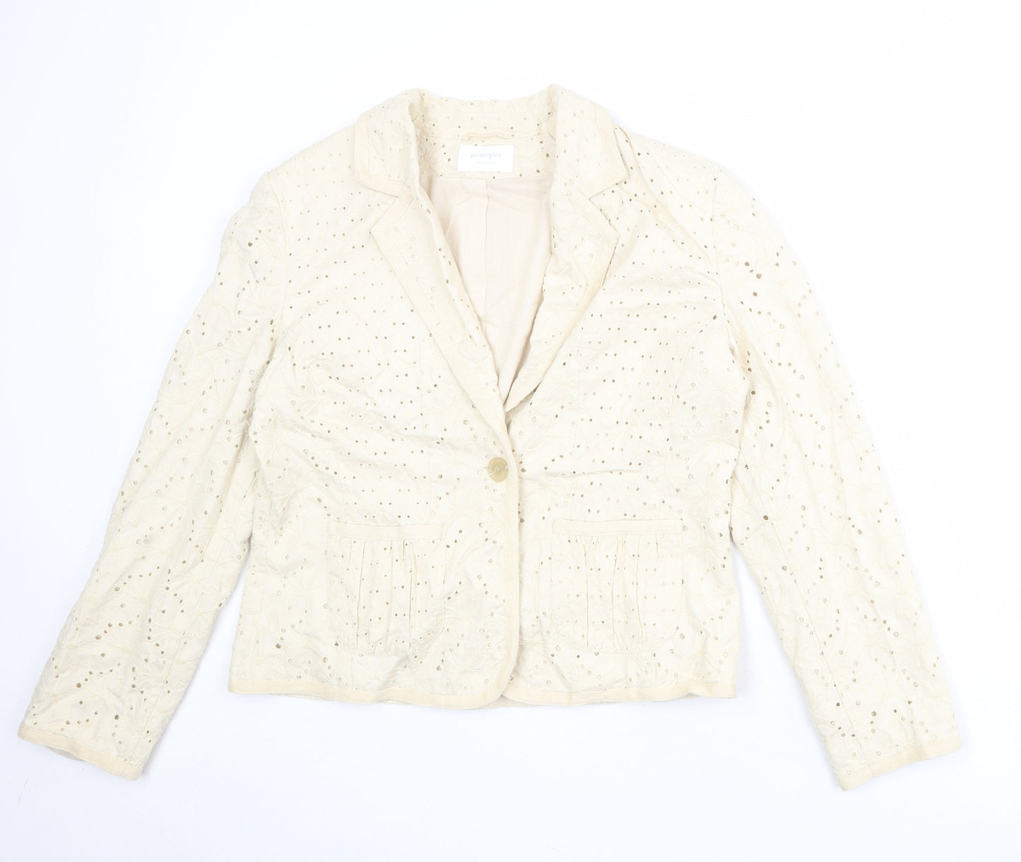 Principles Womens Beige Jacket Blazer Size 16 Button - Broderie Anglaise