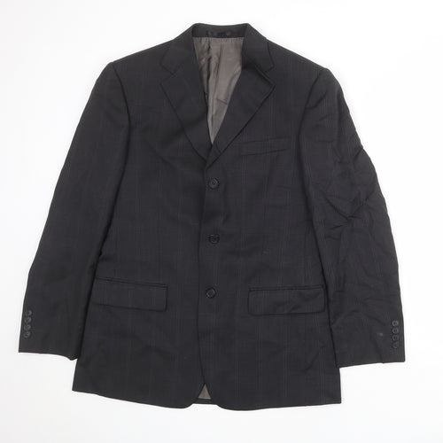 Marks and Spencer Mens Black Check Wool Jacket Suit Jacket Size 38 Regular