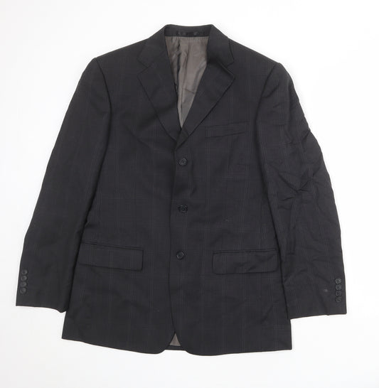 Marks and Spencer Mens Black Check Wool Jacket Suit Jacket Size 38 Regular
