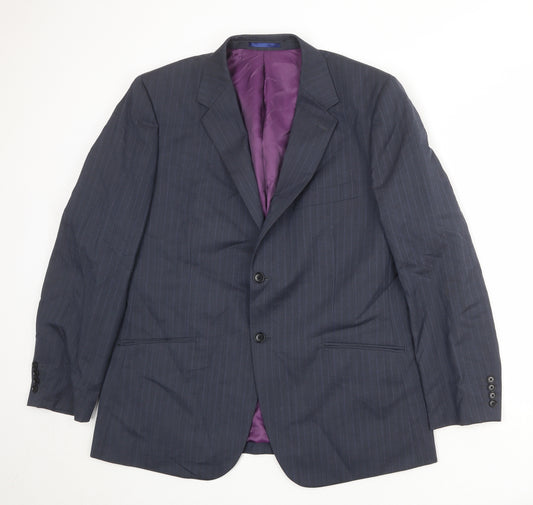 Howick Tailored Mens Blue Striped Wool Jacket Suit Jacket Size 44 Regular