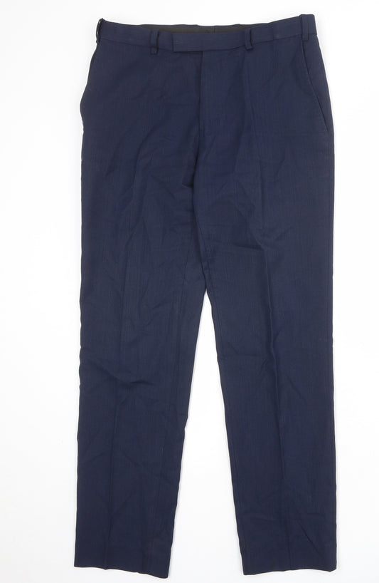 Marks and Spencer Mens Blue Polyester Dress Pants Trousers Size 32 in Regular Zip