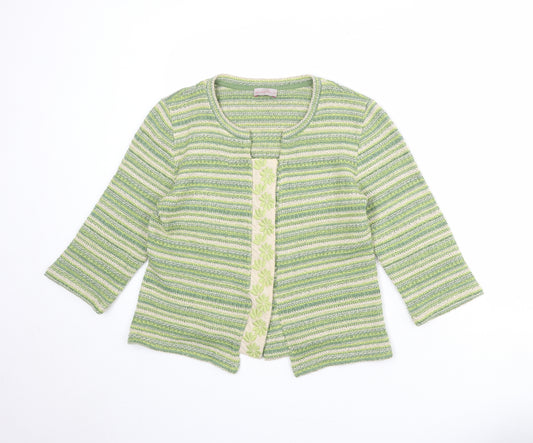 Per Una Womens Green Round Neck Striped Acrylic Pullover Jumper Size M
