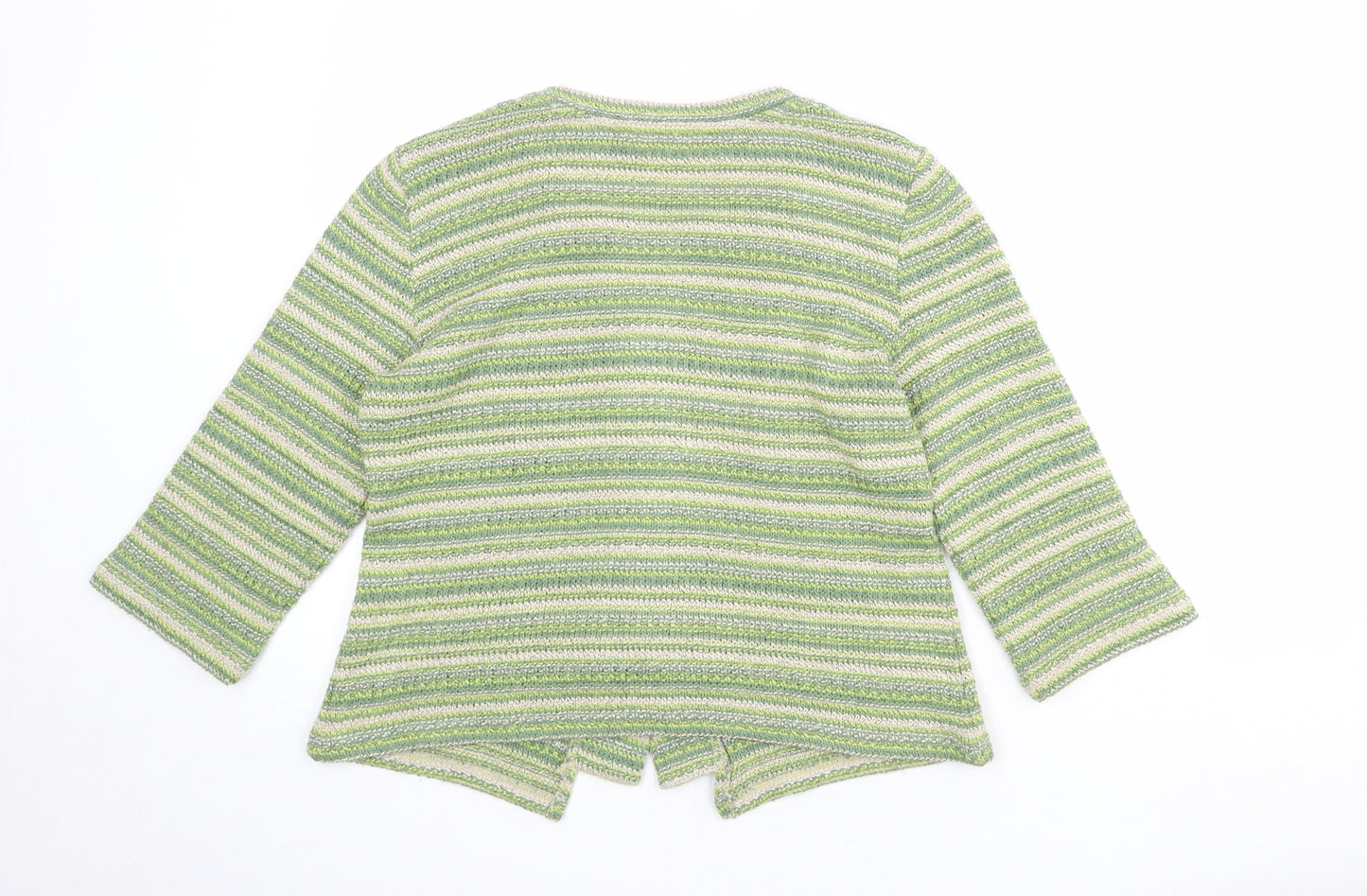 Per Una Womens Green Round Neck Striped Acrylic Pullover Jumper Size M