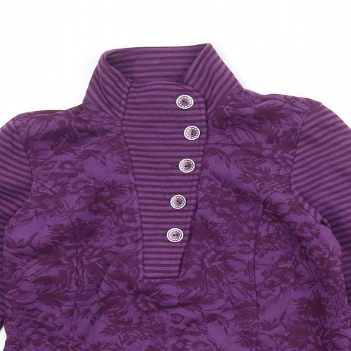 Per Una Womens Purple Geometric Cotton Pullover Sweatshirt Size M Button