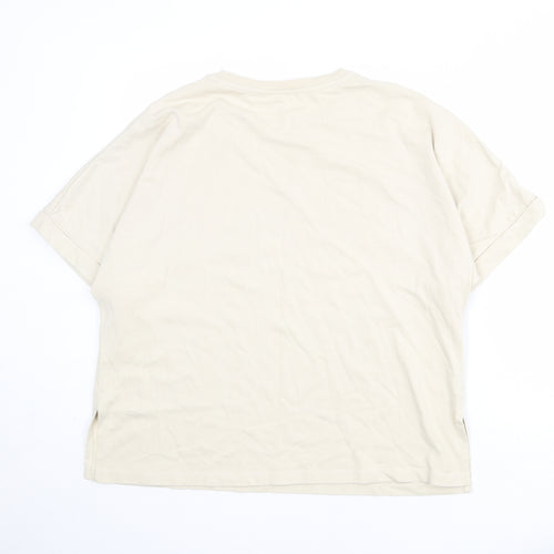 Zara Womens Beige 100% Cotton Basic T-Shirt Size L Round Neck