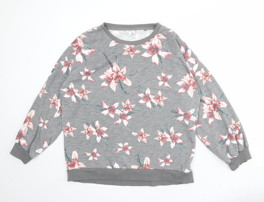 NEXT Womens Grey Floral Cotton Pullover Sweatshirt Size 16 Pullover