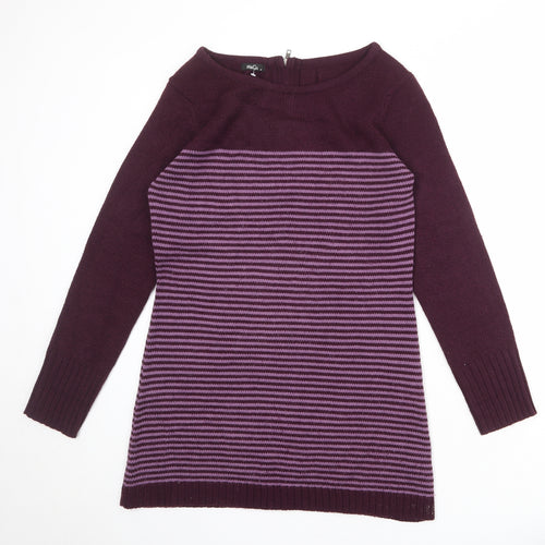 M&Co Womens Purple Round Neck Striped Acrylic Pullover Jumper Size M