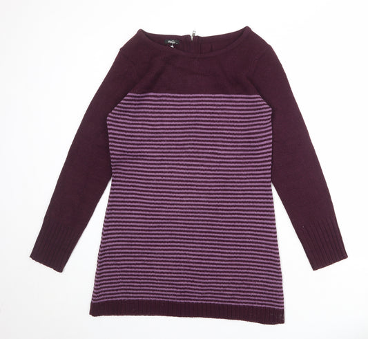 M&Co Womens Purple Round Neck Striped Acrylic Pullover Jumper Size M