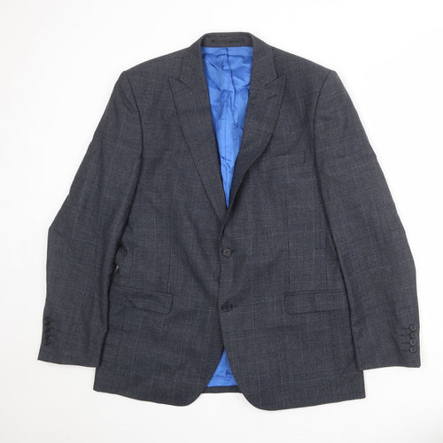 Santinelli Mens Grey Plaid Wool Jacket Suit Jacket Size 42 Regular