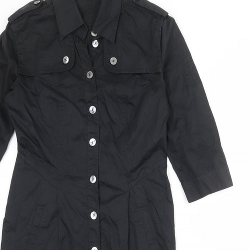 Laurél Womens Black 100% Cotton Shirt Dress Size 12 Collared Button