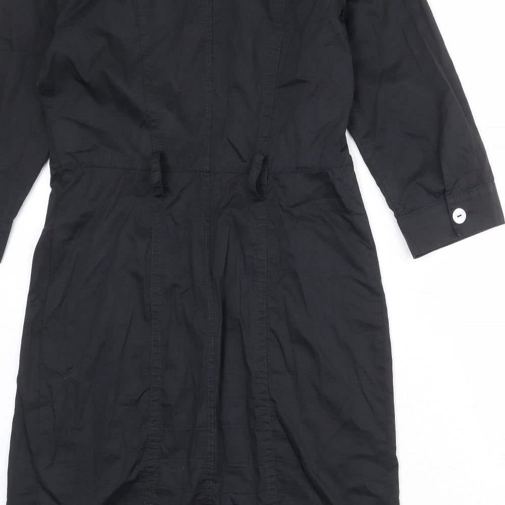 Laurél Womens Black 100% Cotton Shirt Dress Size 12 Collared Button