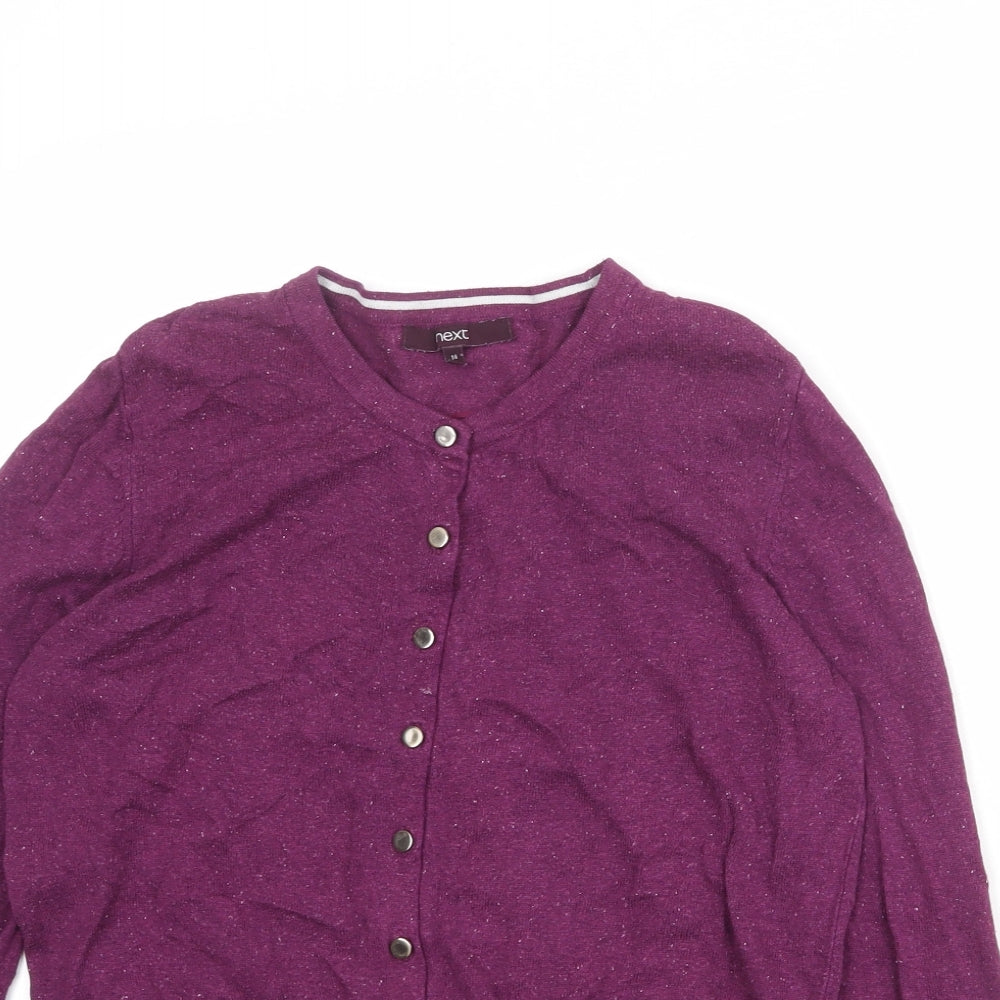NEXT Womens Purple Round Neck Geometric Cotton Cardigan Jumper Size 14