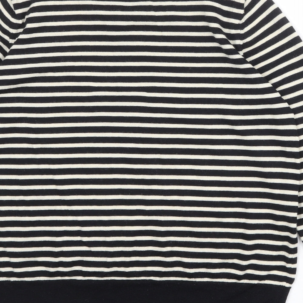 Autograph Womens Black Round Neck Striped Acrylic Pullover Jumper Size 16