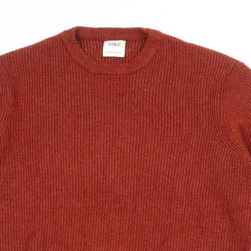Marks and Spencer Mens Red Round Neck Polyamide Pullover Jumper Size L Long Sleeve