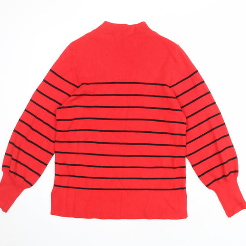 Marks and Spencer Womens Red Mock Neck Striped Viscose Pullover Jumper Size M