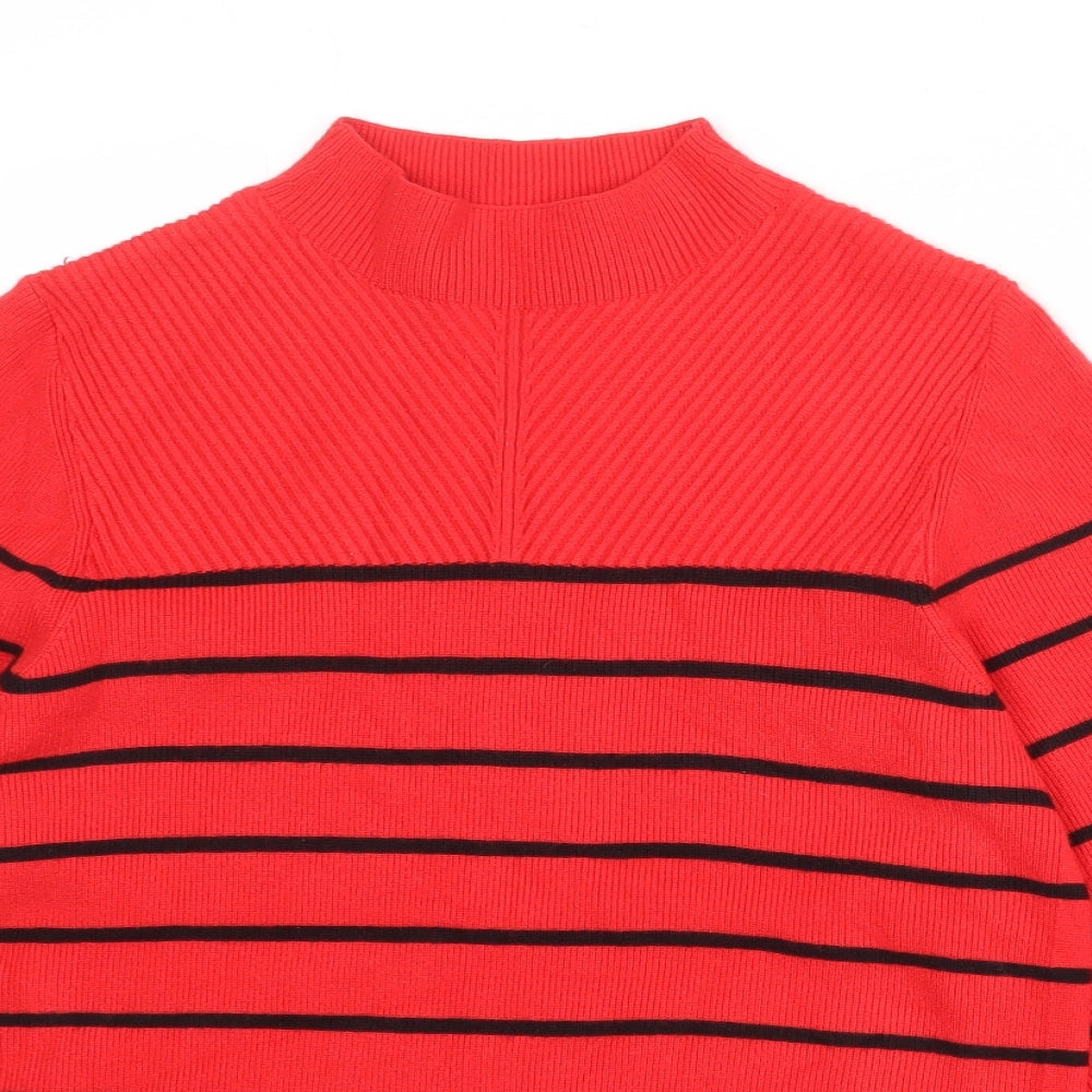 Marks and Spencer Womens Red Mock Neck Striped Viscose Pullover Jumper Size M