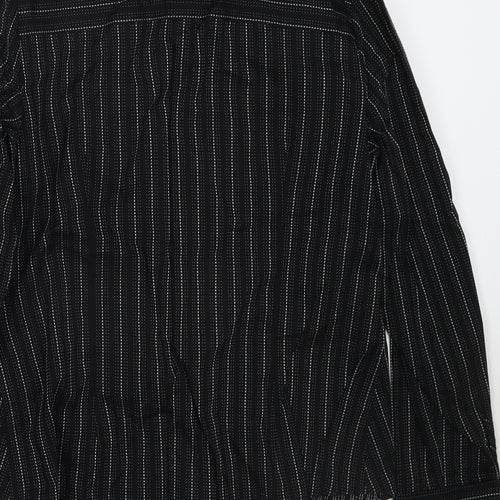 Marks and Spencer Womens Black Striped Cotton Basic Button-Up Size 16 Collared
