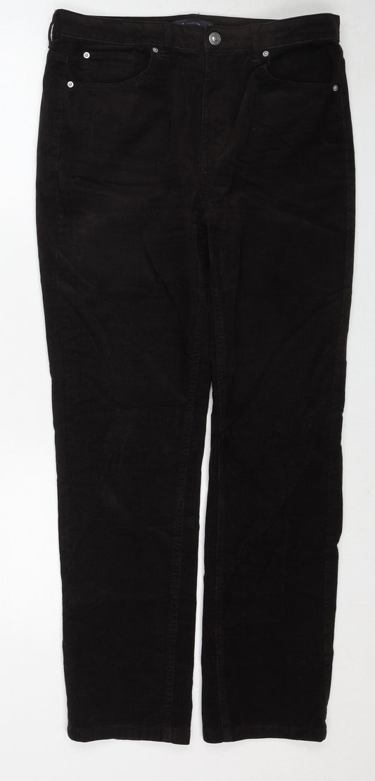 Marks and Spencer Womens Brown Cotton Trousers Size 12 Regular Zip