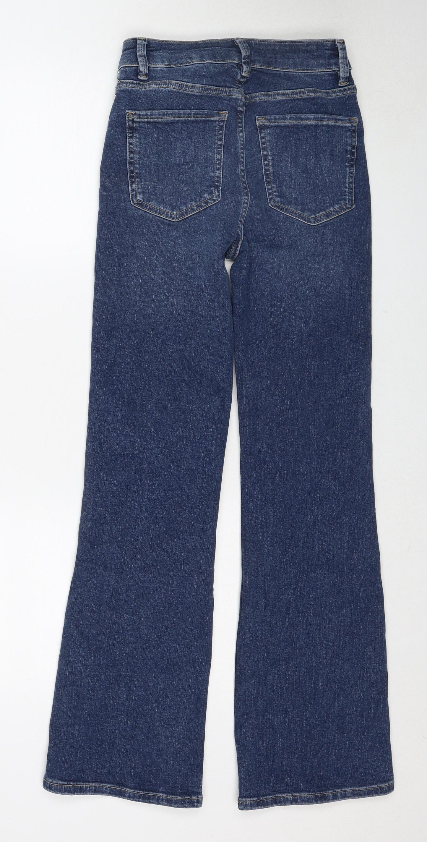Marks and Spencer Womens Blue Cotton Flared Jeans Size 6 Regular Zip