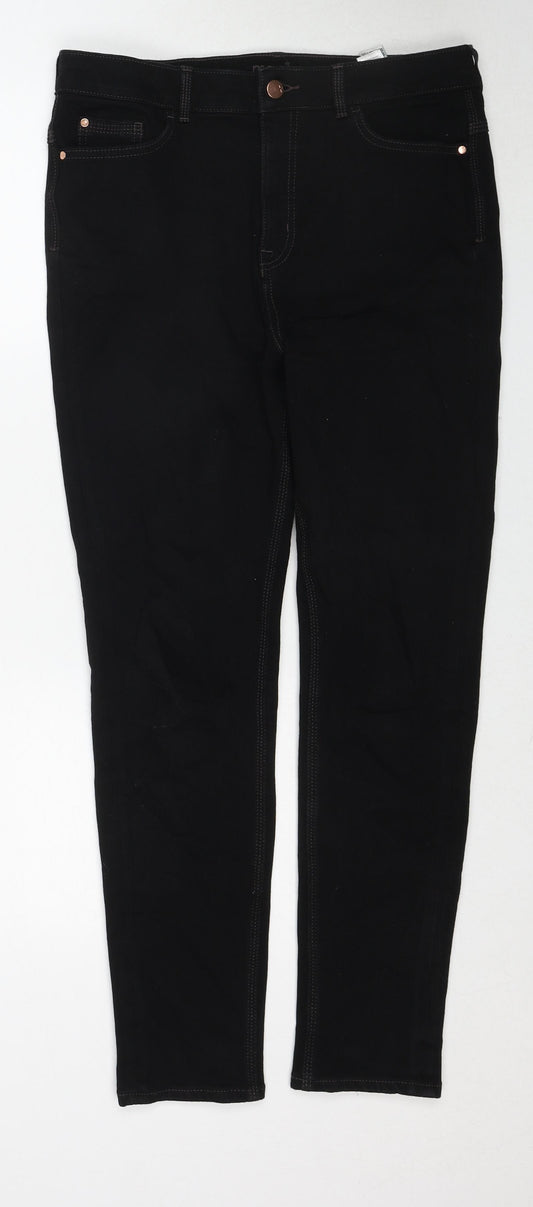 Marks and Spencer Womens Black Cotton Skinny Jeans Size 14 Regular Zip