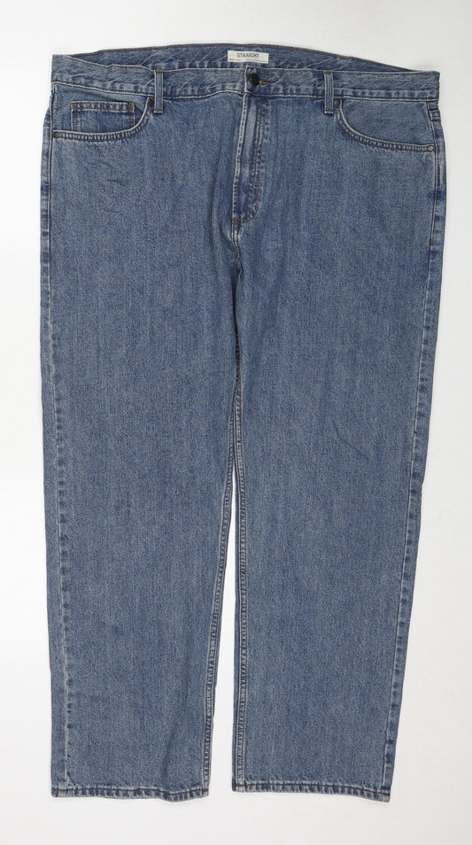 Marks and Spencer Womens Blue Cotton Straight Jeans Size 44 in L31 in Regular Zip