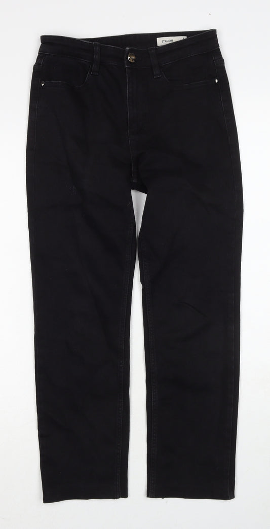 Marks and Spencer Womens Black Cotton Straight Jeans Size 8 Regular Zip