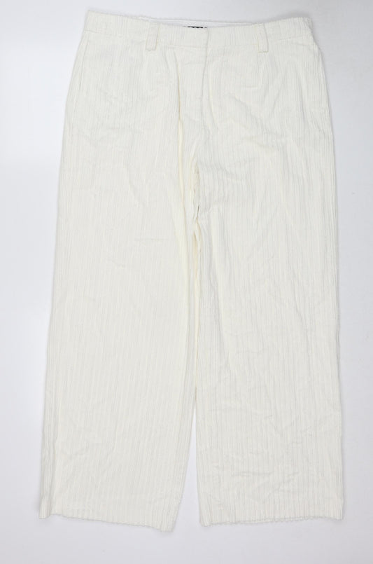 Marks and Spencer Womens White Cotton Trousers Size 20 Regular Zip